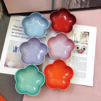 5'' Elevated Flower Design Ceramic Cat Bowl, Pet Food Dish, Small Dish Dip Dish, Deep Feeders, for Home Kitchen Supplies Gift.