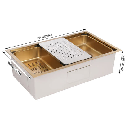 Gold 30 × 18 × 9 Inch 304 Stainless Steel Sink Undercarriage Kitchen Sink Stainless Steel Sink For Restaurants Dessert Shops Etc