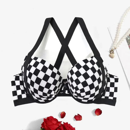 Beauwear Contrast Color Plaid Bras for Women Front Closure Bra with Wire Push Up Bra with Pad.