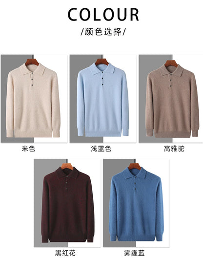 Men's 100% Mink Cashmere Large Size Sweaters Autumn Winter Solid POLO-neck Casual Knit Pullovers Men Long Sleeve Warm Jumper to.