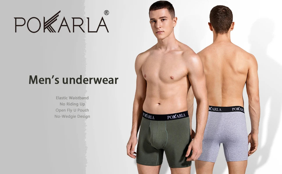 POKARLA 5 Stück Herren-Boxershorts aus Baumwolle, offene Fliege, U-Beutel, weiche, atmungsaktive Herrenunterwäsche, ohne Etikett, sexy Unterhose, elastisches Höschen