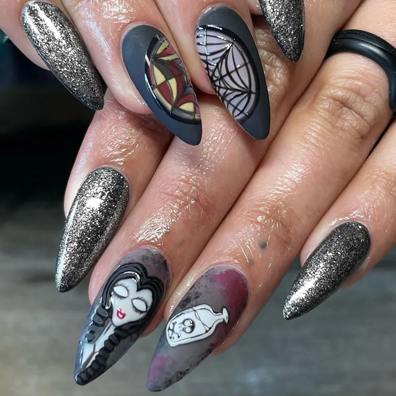24P/Set Halloween Fake Nails Art Ghost Face Pumpkin Spooky Designer Girls Party Press on Nail Tips Wearable Stick on Nails False.