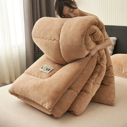 New Milk Velvet Soybean Comforter Grey Winter Keep Warm Duvet Solid Quilt Soft Fleece Thickened Blanket Drop Shippping Full.