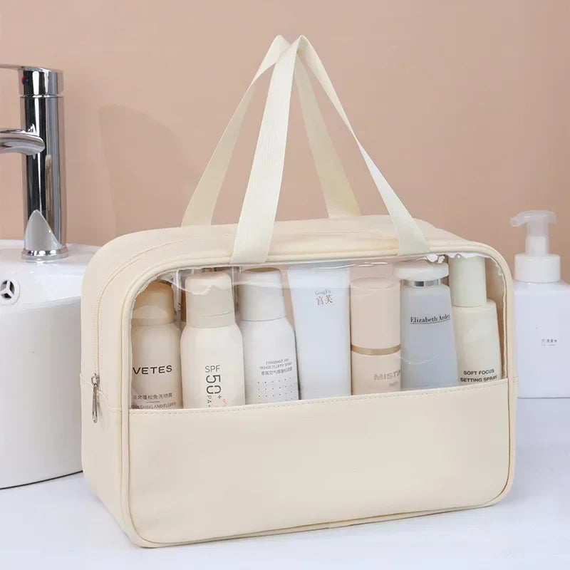 Waterproof Cosmetic Bag Portable Portable Cosmetic Storage Bag Large Capacity Pu Transparent Wash Bag Travel Storage Bag.