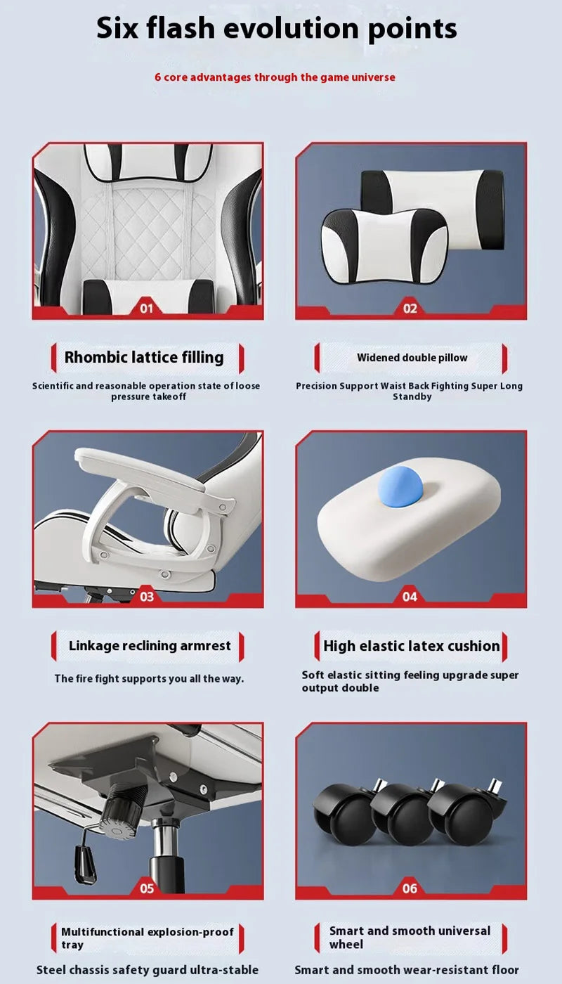 Gaming-Stuhl im Racing-Stil, drehbarer Bürostuhl, 8 cm dickes Latexkissen, verstellbarer Computersitz aus 135 Grad PU-Leder