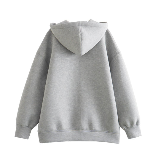 2024 frühling und Herbst Neue Casual Straße Lose Oversize Mit Kapuze Zipper Hoodie Raum Baumwolle Jacke Mantel Faul frauen Strickjacke