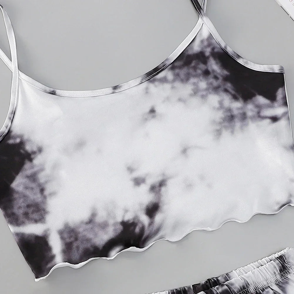 Sommer pyjamas setzt Frauen Nachtwäsche sexy Dessous niedlichen krawatten gefärbten Druck ärmellose O-Ausschnitt dünne Tops mit Shorts Set Unterwäsche.