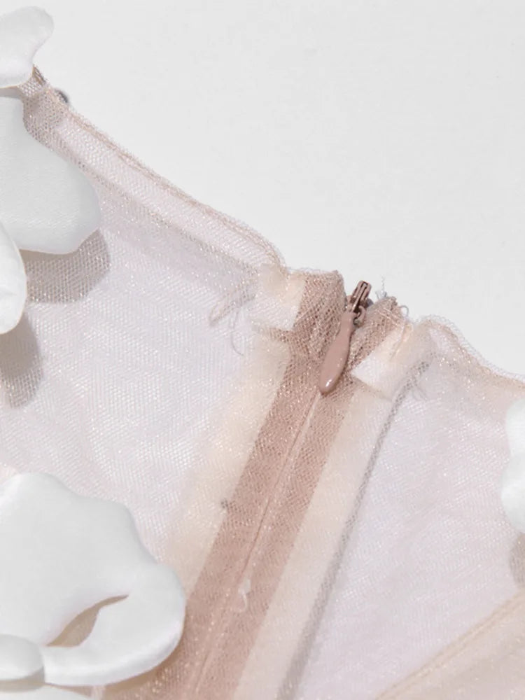 ZMEENNA Elegant White Floral Applique Jumpsuit For Women Sleeveless Wide Leg Romper With Sheer Mesh Top Perfect ZM726.