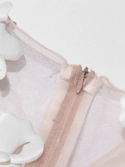 ZMEENNA Elegant White Floral Applique Jumpsuit For Women Sleeveless Wide Leg Romper With Sheer Mesh Top Perfect ZM726.