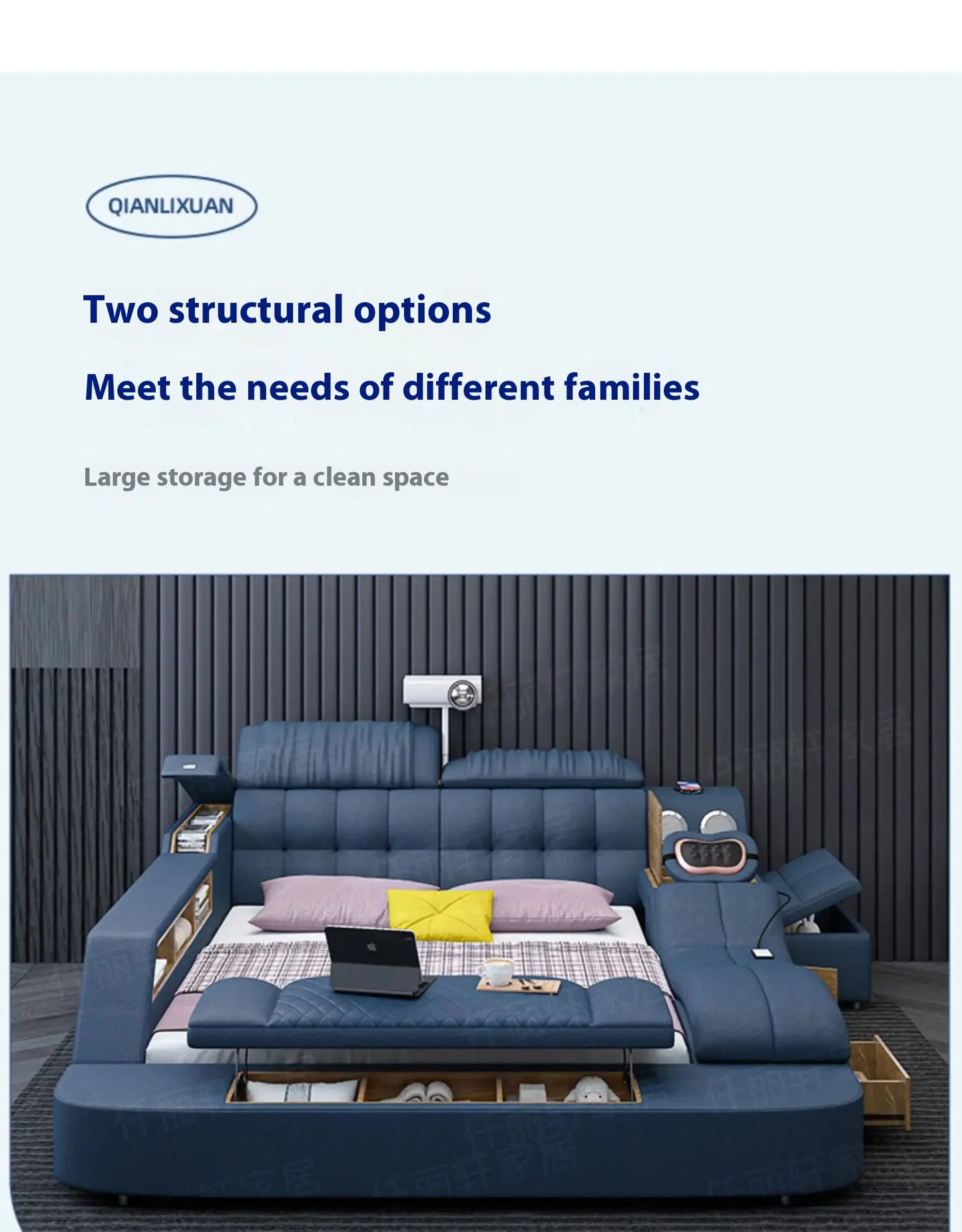 Nordic Smart Modulares Doppelbett Master Storage Luxus Designer Doppelbett Multifunktionale Leder Camas Ehe Möbel