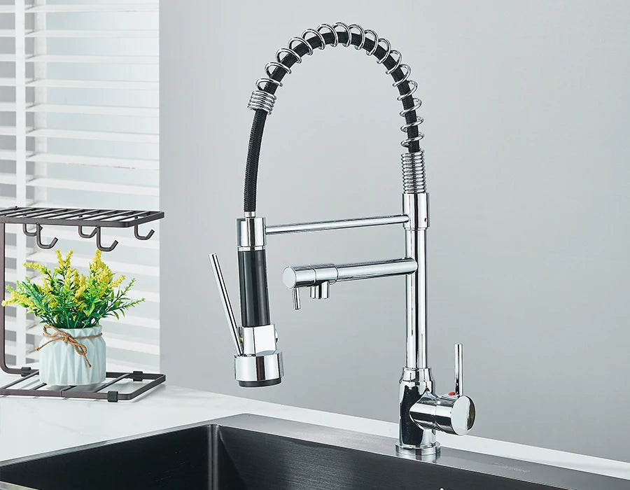 Pull Down Spring Kitchen Faucet Single Lever Hot Cold Mixer Water For Kitchen Sink Dual Spout Nozzle Faucets Crane
