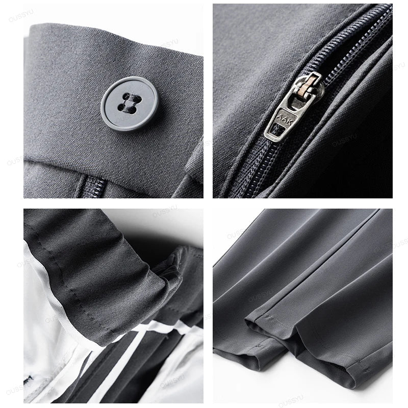 OUSSYU Brand Autumn Casual Pants Men Business Elastic Waist Korean Style Black Brown Grey Khaki Trousers Male Plus Size S-4XL.