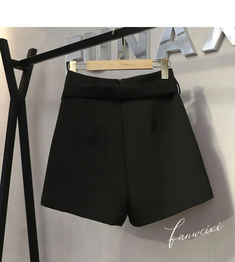 2025 Spring Summer New Simplicity Fashion Diamonds High Waist Shorts Women Clothes Fashion Patchwork Solid Color Wide Leg Pants.