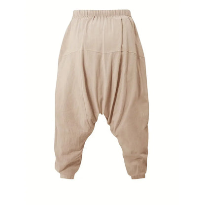 Harem Pants for Men Cotton Linen Drop Crotch Cozy Streetwear Loose Fit Breathable Lightweight Long Pants Male Joggers.