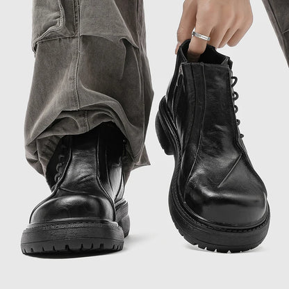 Autumn Winter Mens Ankle Boots Genuine Leather  Platform Chelsea Boots Street Style Male Motorcycle Boots High Top Walking Shoes.