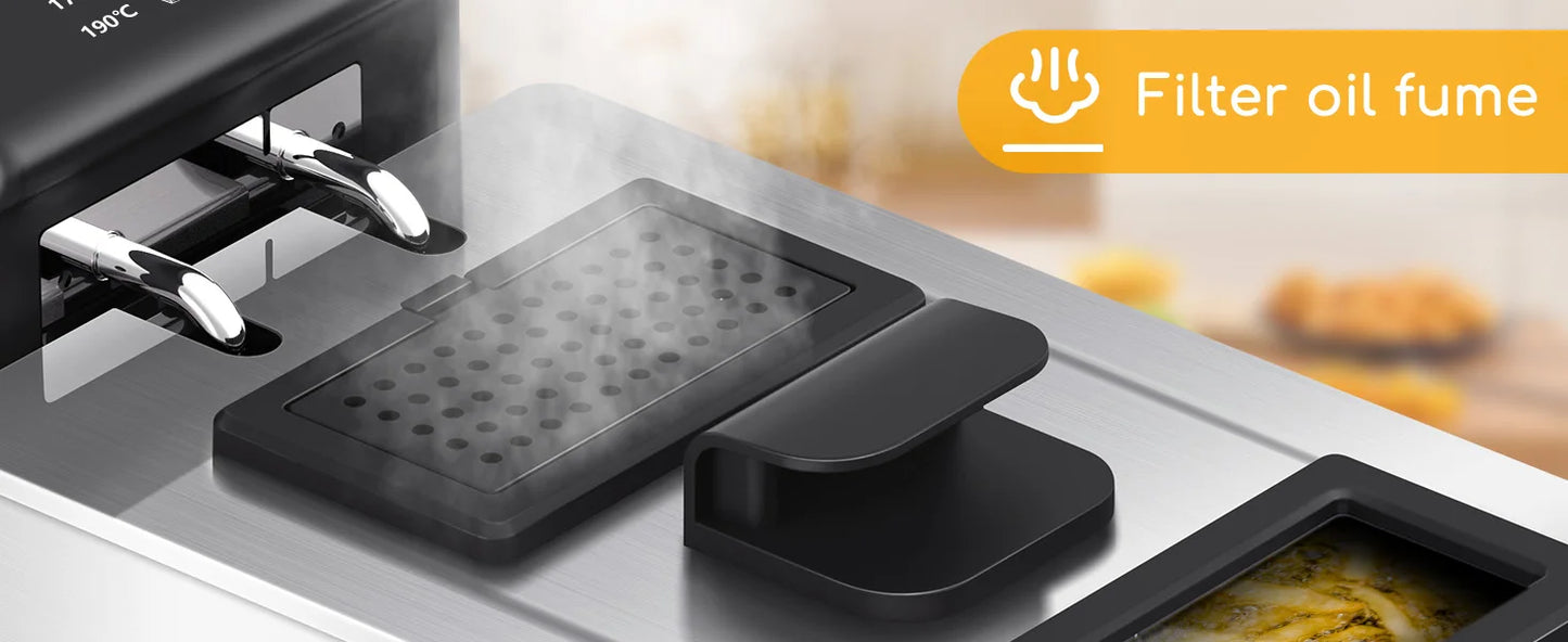 Aigostar Fritteuse 3L， 2200 W， Transparenter Deckel， Herausnehmbare Innenpfanne， Einstellbarer Thermostat， Wedelstahl， BPA-frei