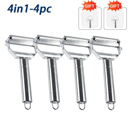 Stainless Steel Vegetable Peeler 4-in-1 Multi-Function Kitchen Tool with Anti-Slip Ergonomic Handle for Potato Carrot Cucumber
