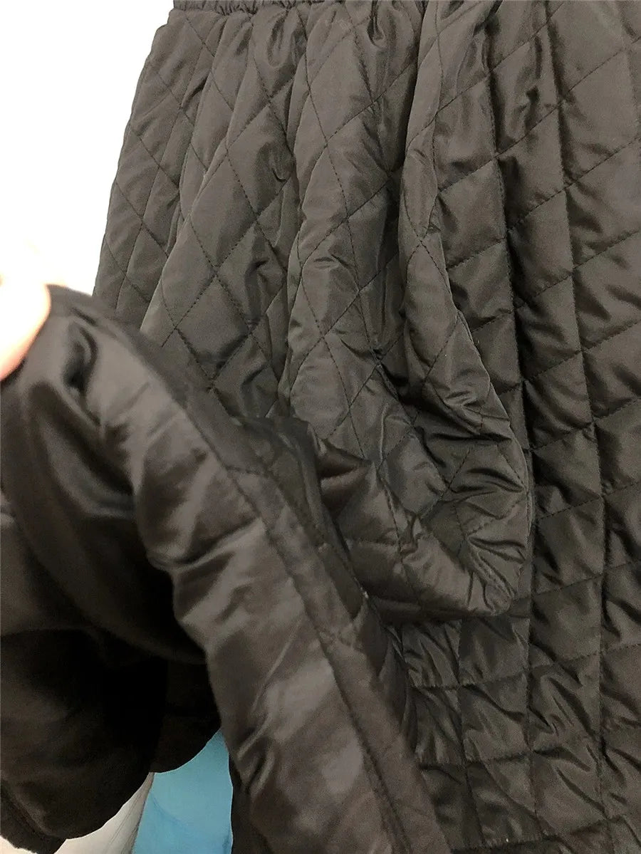 Autumn Winter Cotton Quilted Skirt Warm Womens A-line Faldas Vintage Thicken High Waist Saias Korean Fashion Knee-length Skirts.
