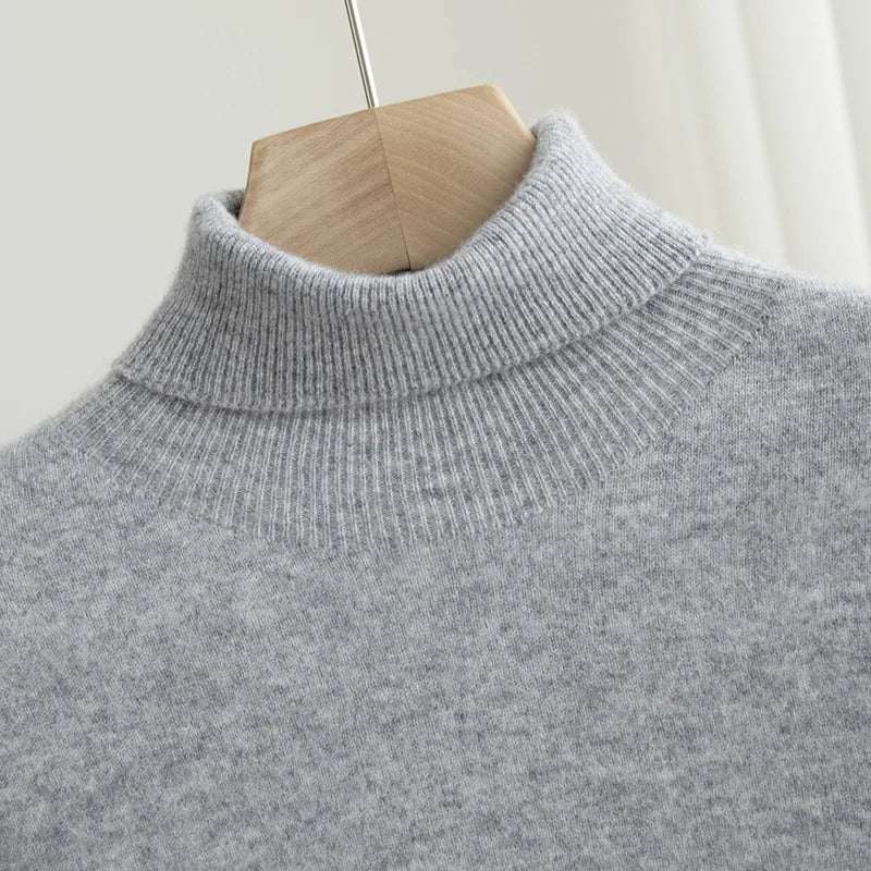 Men 100% Merino Wool Sweater Turtleneck Knitted Pullover Cashmere Warm Solid Color Clothes Business Bottoming Tops Autumn Winter