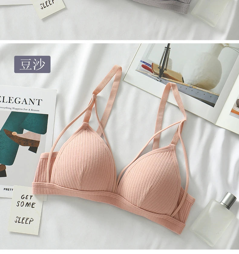Sexy Women Bra Wire Free Brassiere Push Up Lingerie French Triangle Cup Bra Underwear Thread Top Female Intimates Bralette