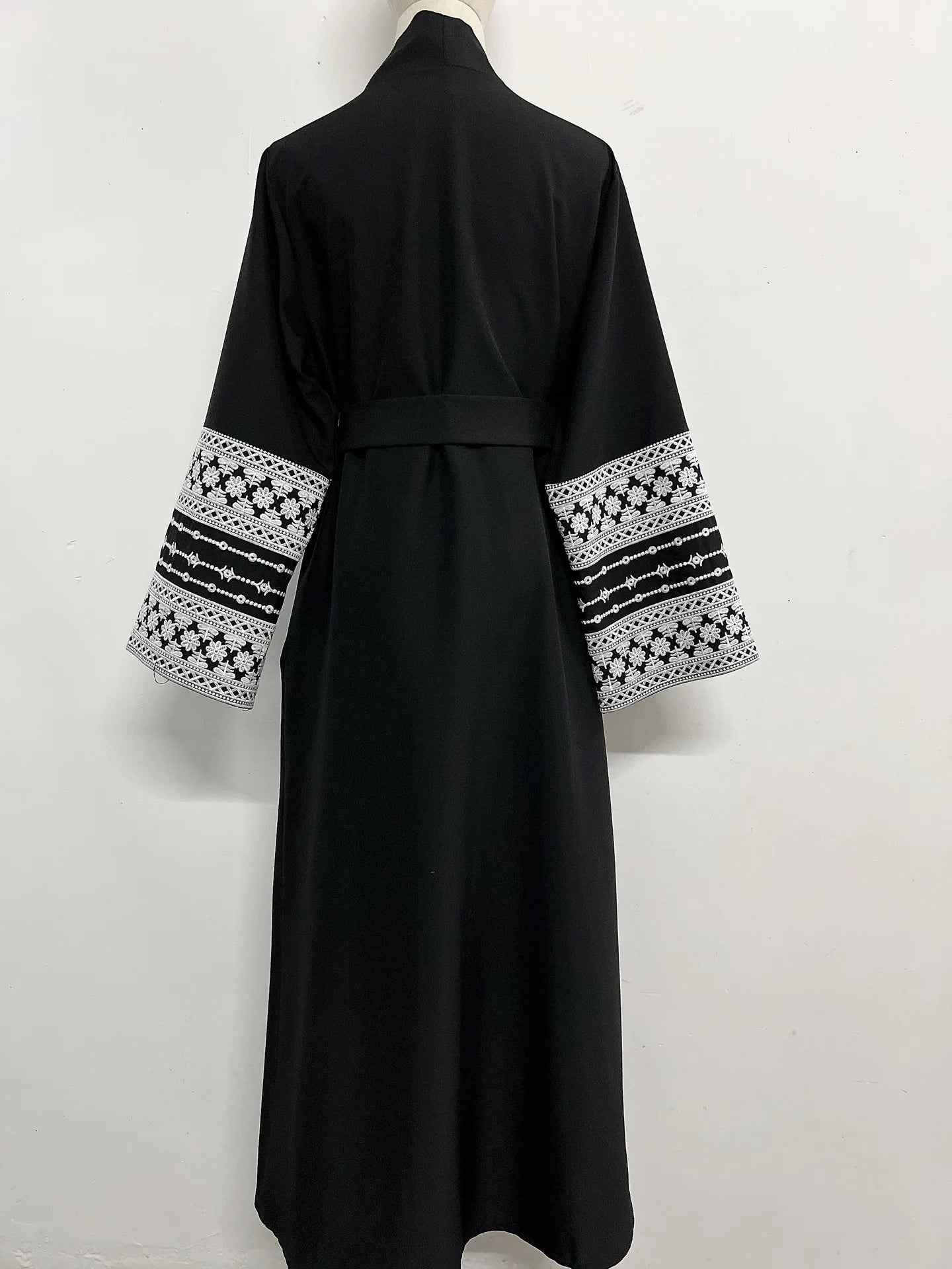 Ramadan Eid Black Open Kimono Abaya with Sashes Damen Dubai Islam Muslim Dress Kaftan Prayer Clothes Women Kebaya Robe Femme.