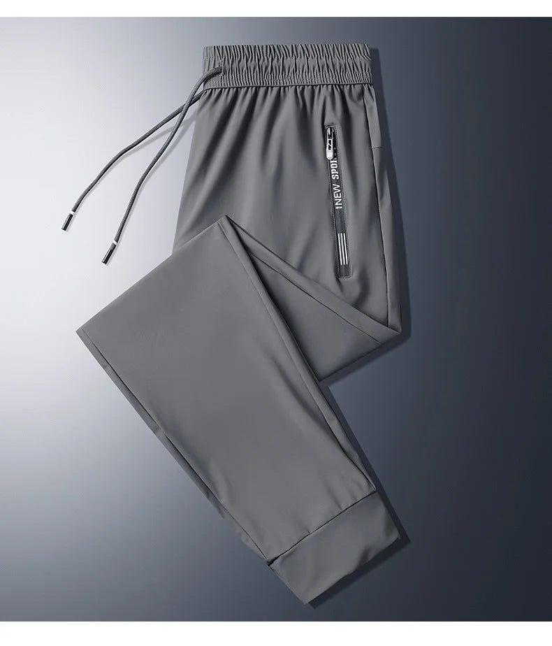 Men Summer Thin Ice Silk Pants Loose Style Workwear Casual Quick Dry Sports Pants Long Breathable High Elasticity.