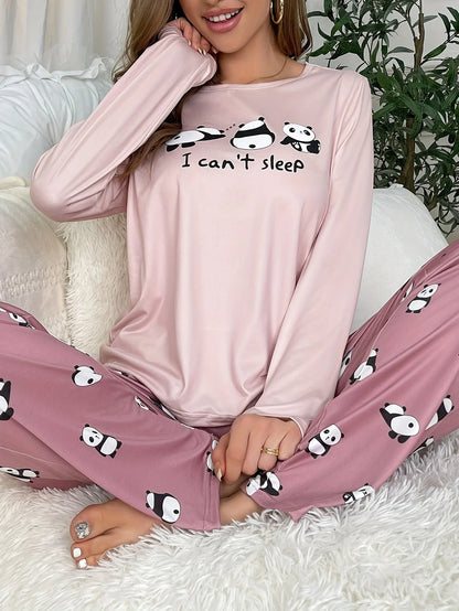 Damen-Pyjama-Set im neuen Stil, süßer Panda, langärmelige Hose, zweiteilig, lässige Heimkleidung