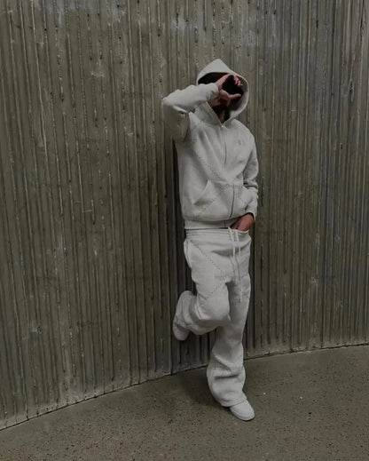 Europäischen und Amerikanischen Retro Männer Anzug Brief Gestickte Zipper Hoodie Frauen Modische Casual Lose Grau Gerade Hosen.