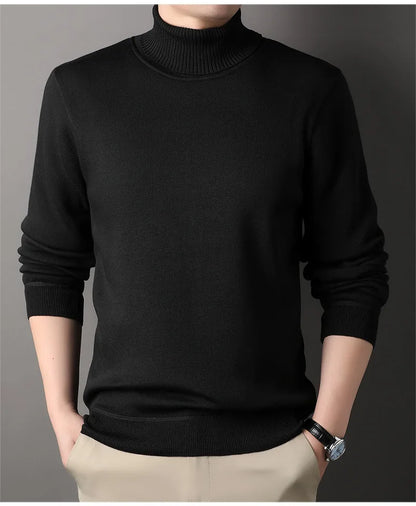 Men's Autumn Winter New Turtleneck Sweater Warm Cozy Solid Color Casual Bottom Knitted Pullovers Male Fashion Knitwear