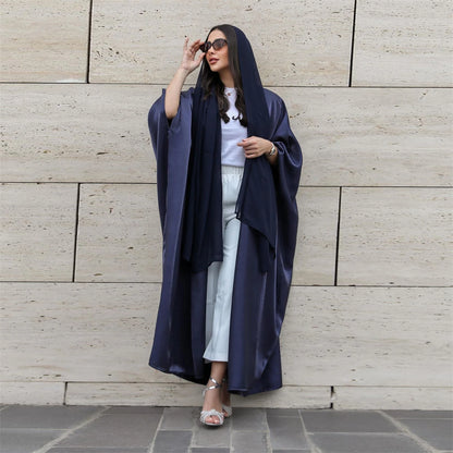 Ramadan Dubai Pink Satin Modest Open Butterfly Batwing Kimono Abaya Cardigan Islam Muslim Dress For Women Kebaya Robe Musulmane.