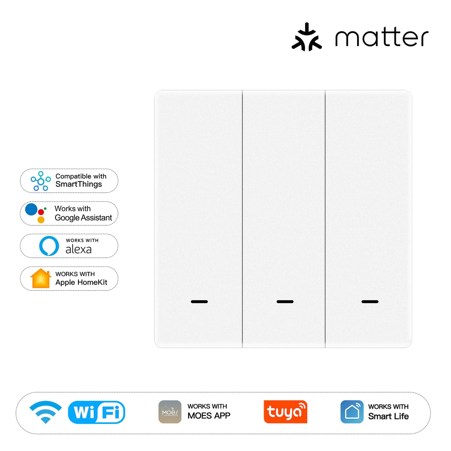 MOES Smart Lichtschalter EU WiFi Matter Button Fernbedienung kompatibel mit Alexa Google Home Apple Homekit Smartthings