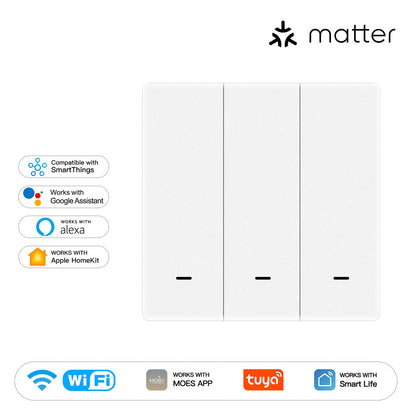 MOES Smart Lichtschalter EU WiFi Matter Button Fernbedienung kompatibel mit Alexa Google Home Apple Homekit Smartthings