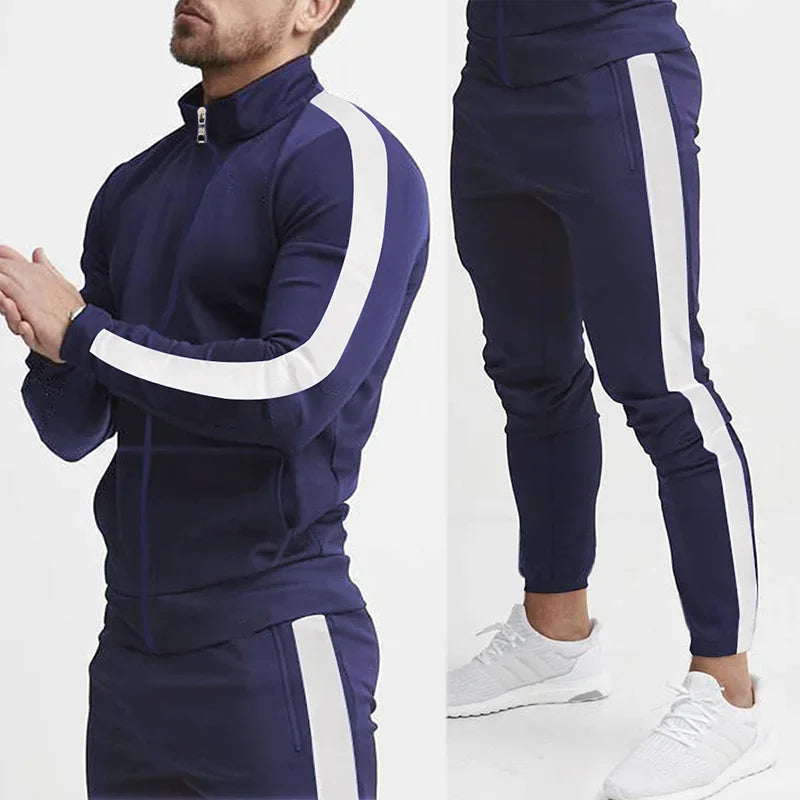2025 Europe and the United States Spring and Autumn Outdoor New Leisure Men's Sports Suit Color Contrast Outdoor Men's 2 Pieces.