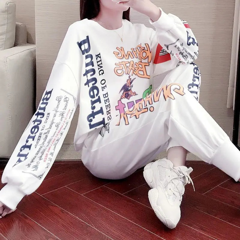 Women's Casual Sweat Suits 2025 Spring Autumn New Tracksuit Fashion Loose Long Sleeved Tops And Pants 2 Two Piece Set For Women.