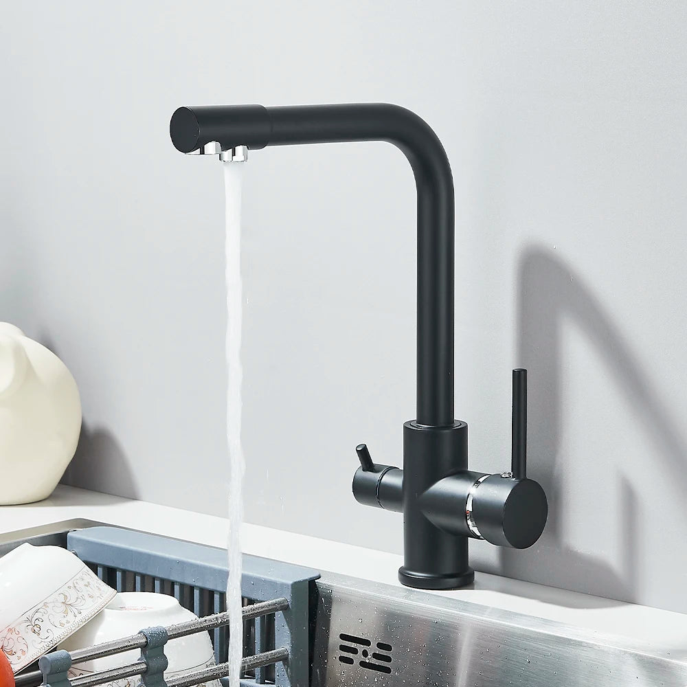 Balck Kitchen Filtered Faucet Brass Purifier Faucet Dual Sprayer Drinking Water Beige with Dot Vessel Sink Mixer Tap Torneira