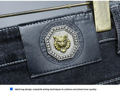 Zerrissene, reguläre, schmale Passform, gerade Jeans, bequem, lässig, Herbstmode, Denim-Hose, klassische, dünne Vintage-Unisex-Herren-Stretchhose