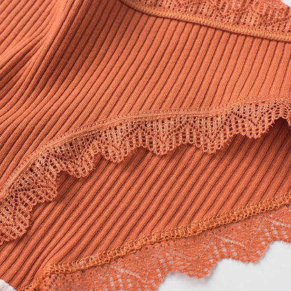 4 Pcs Lace Wavy Trim Bikini Panties, Comfy & Breathable Elastic Intimates Panties, Women's Lingerie & Underwear.