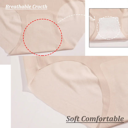 4PCS/Set Women's Ice Silk Seamless Panties Ultra Thin Briefs Breathable Underwear Female High Waist Intimates Lingerie Plus Size.