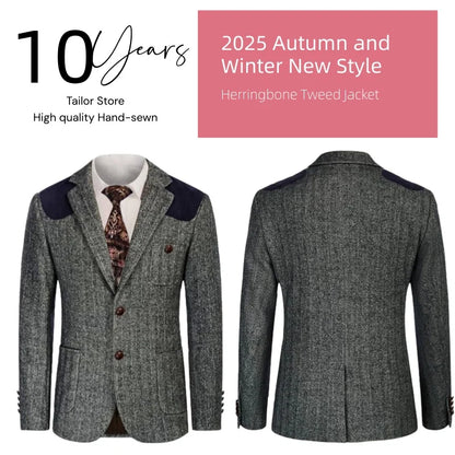 British-style men's suit jacket Houndstooth tweed sports jacket Double-breasted formal jacket    British-Style Men's Suit Jacket.