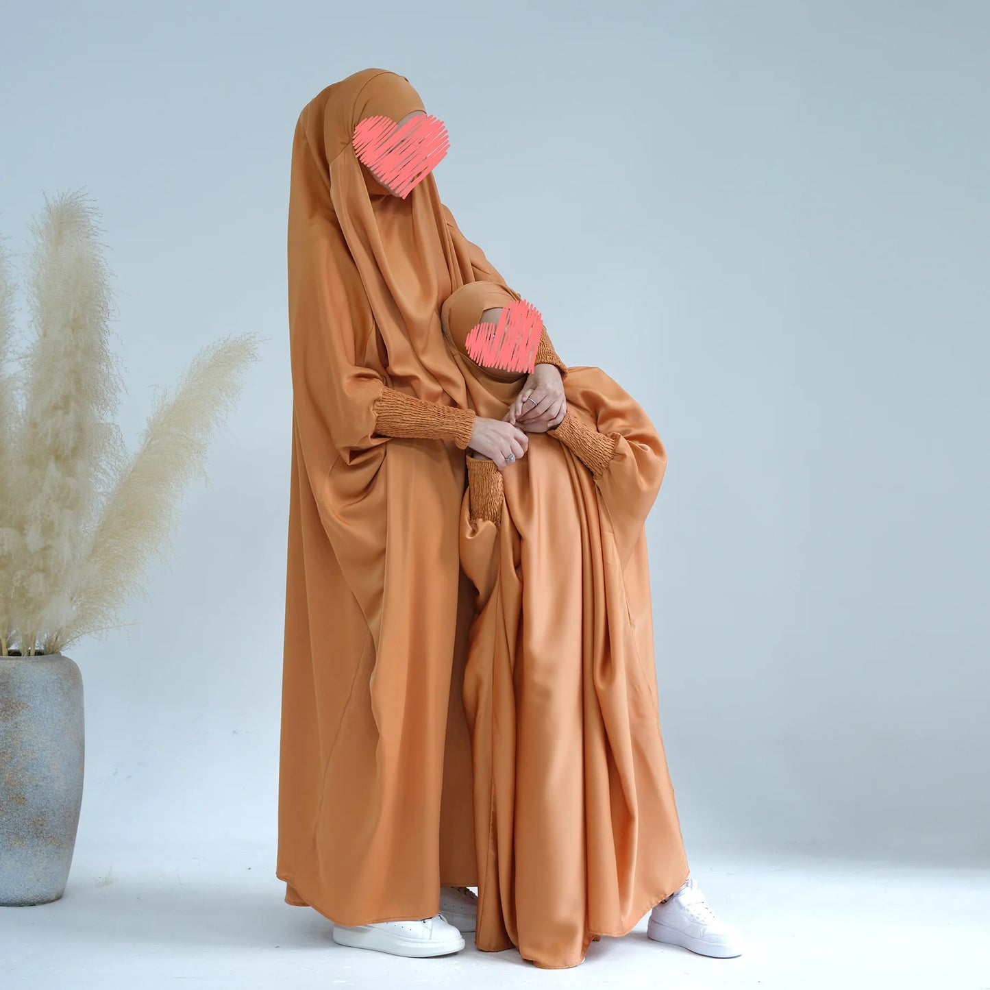 Ramadan Muslim Robe 2 Piece Set Mommy & Kids Prayer Garment Hijab Dress Women Girls Hooded Abaya Niqab Islam Dubai Eid jilbab.