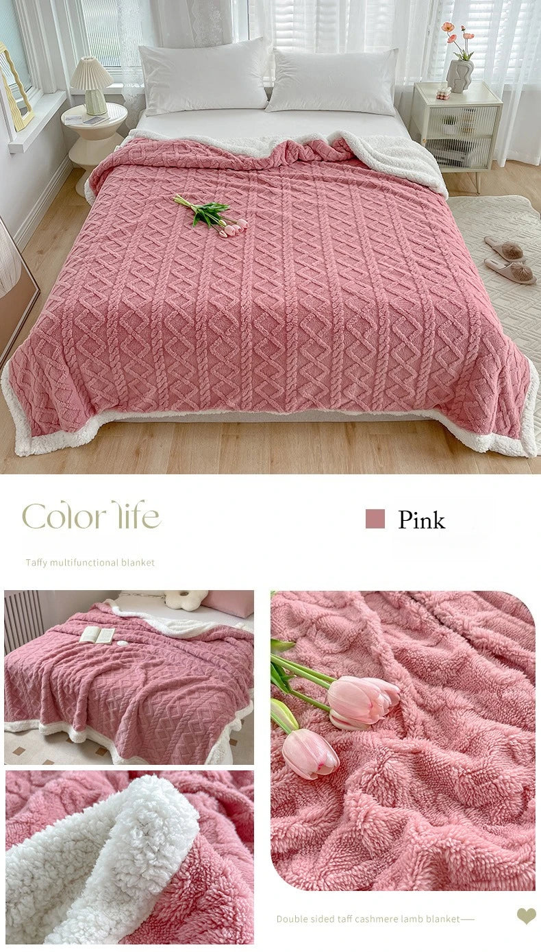 Double Layer Fleece Blanket Autumn Winter Thick Warm Office Nap Throw Blankets for Sofa Bed Single Double Soft Plush Comforter.