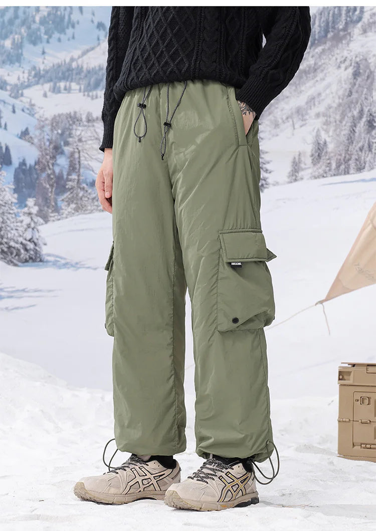 Winter Duck Down Skiing Cargo Pant Men Women Outdoor Thick Warm Loose Casual Sports Techwear Down Pants Track Trouser Sweatpants.