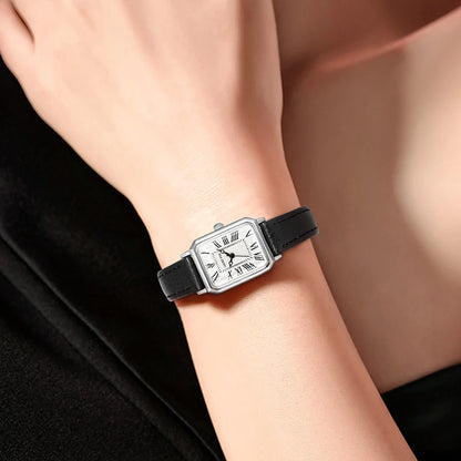 Fashion Rectangle Quartz Wrist Watch for Women Luxury Brand Roman Dial Leather Strap  Ladies Watches Clock.