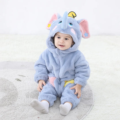 Kigurumis Schöne Elefanten Neugeborenen Baby Kleidung Body Winter Flanell Jungen Mädchen Strampler Warme Cosplay Kostüm Outfit Mit Kapuze.