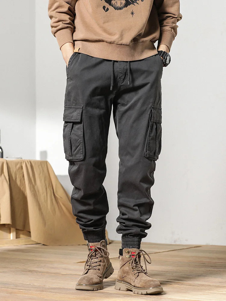 2024 New Winter Cargo Pants Men Multi-Pockets Drawstring Fleece Liner Thick Warm Overalls Joggers Casual Cotton Thermal Trousers.
