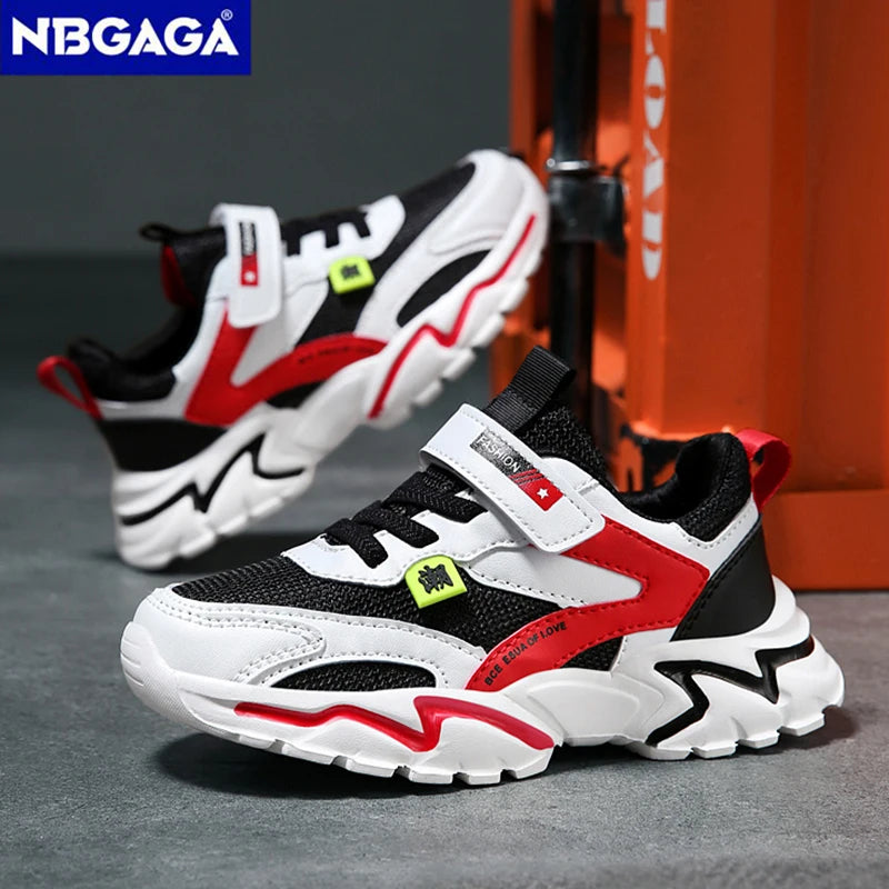Kid Sneakers Sport Shoes for Boys Fashion Leather Children Breathable Mesh Comfort Shoes Casual Walking Outdoor Running Shoes.