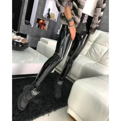 Sexy Black PU Leather Tights Women High Waist Pants High Elastic Slim Fashion Hip Liftting Leggings Skinny Plus Size Tights.