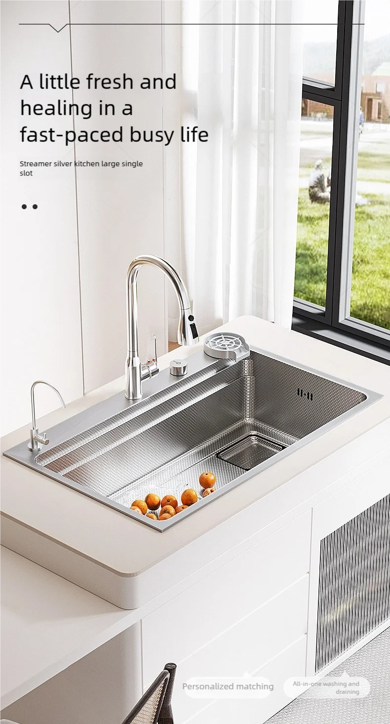 Household Rust Proof 304 Stainless Steel Kitchen Sink Handcrafted Thickened Undermount Wash Vegetable Basin Large Single Slot