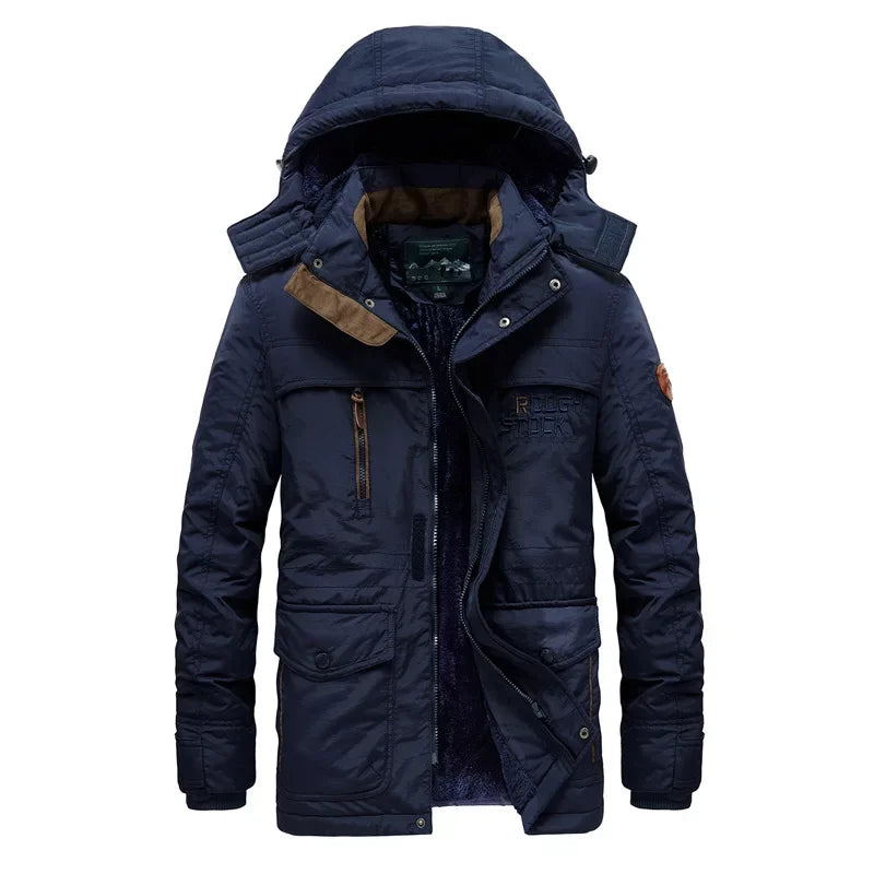Winter Fleece Long Jacket Men Casual Thicken Warm Cotton Padded Jackets Man Fashion Hooded Outdoor Windproof Parkas Snow Coat.