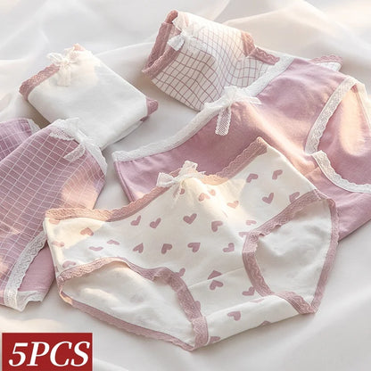 5Pcs/Set Cotton Panties Women Low-Rise Underwear Breathable Briefs Female Underpants Soft Sexy Lingerie M-XL.